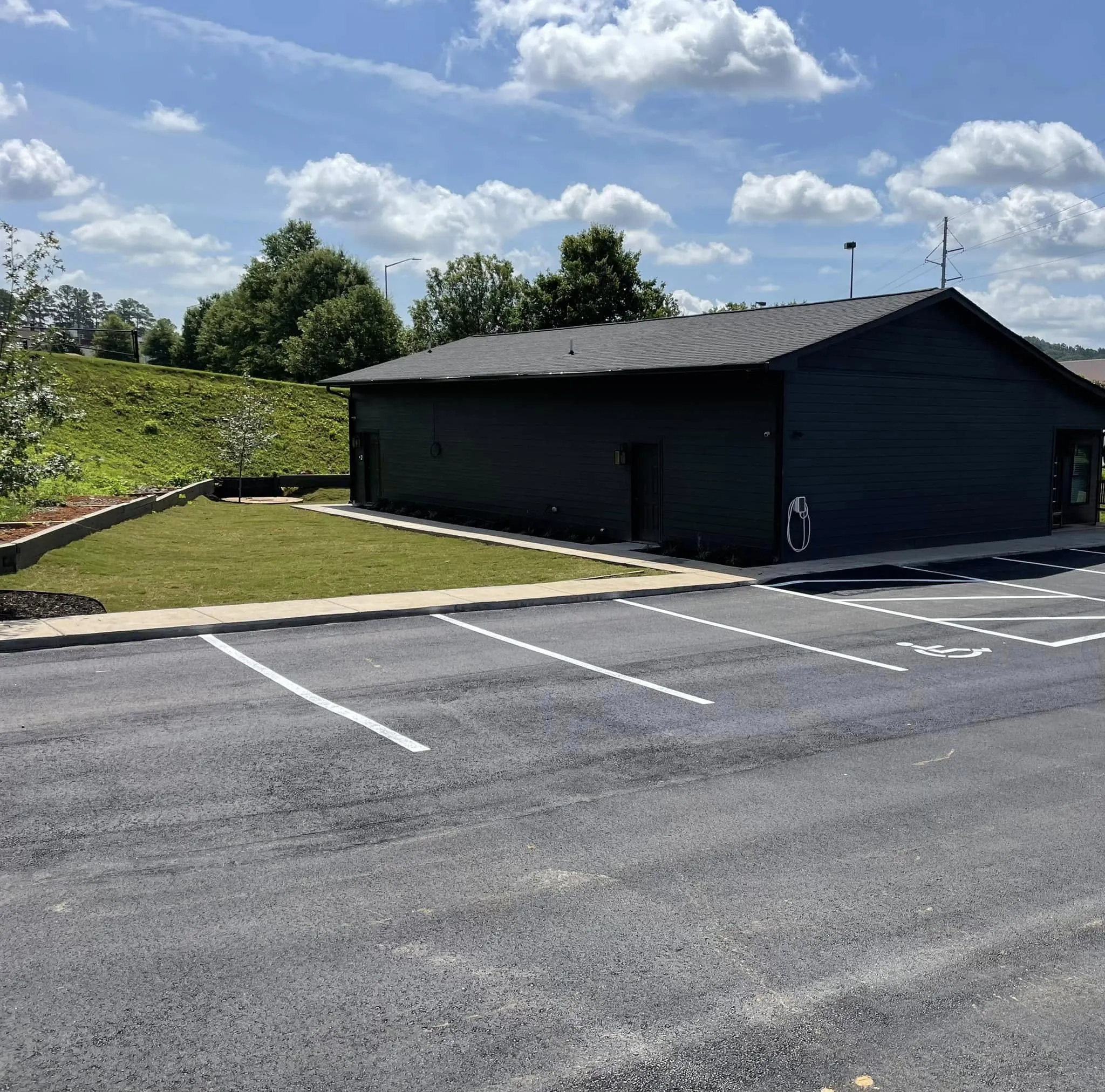 Completed commercial lot, paved and striped